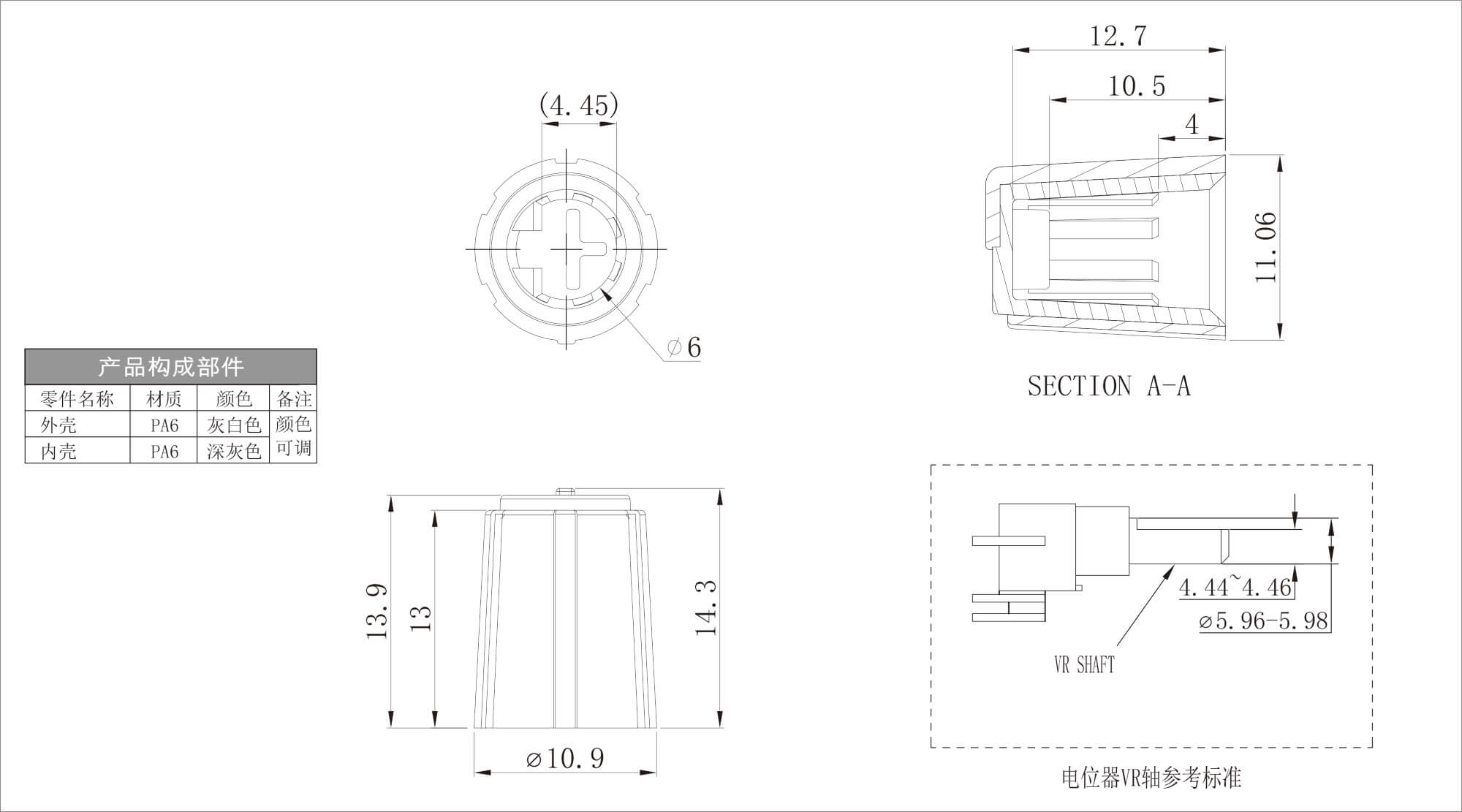 Plastic Two Color Knob X3